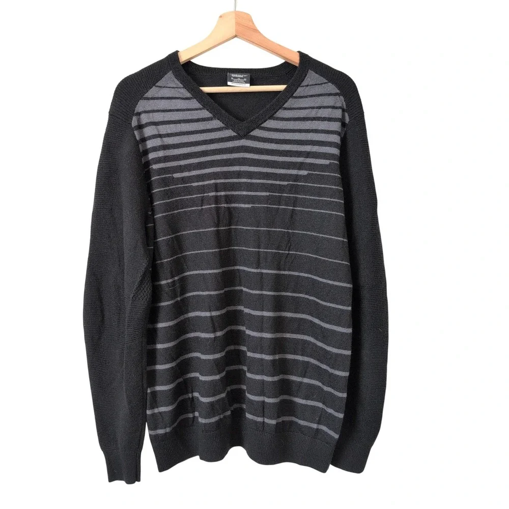 Nike Golf Tour Performance V-Neck Sweater Mens XL Black Striped Merino Wool RARE